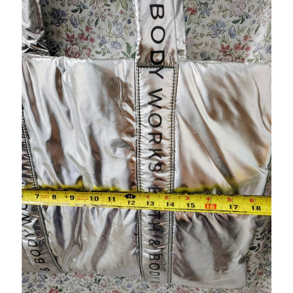 Bath And Body Works Puffy Tote Silver Metallic Bag New Logo NWOT - Picture 6 of 10
